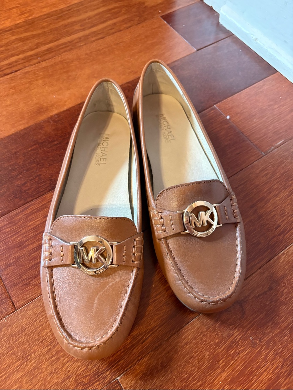 Michael Kors Brown Leather MK Circle Logo Loafers